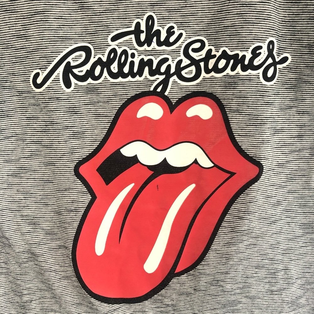 The Rolling Stones Boxy Tshirt S Gray Black Pin Striped Short Sleeve Rock n Roll